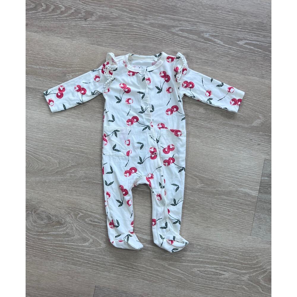 Jessica Simpson Snap Cherry Ruffle Footie - Size 3-6m